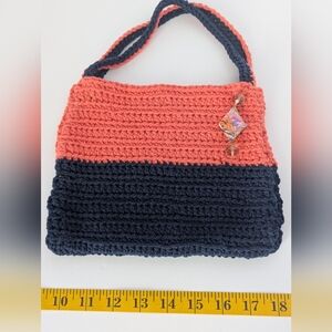 Handcrafted Coral and Navy Crochet Bag